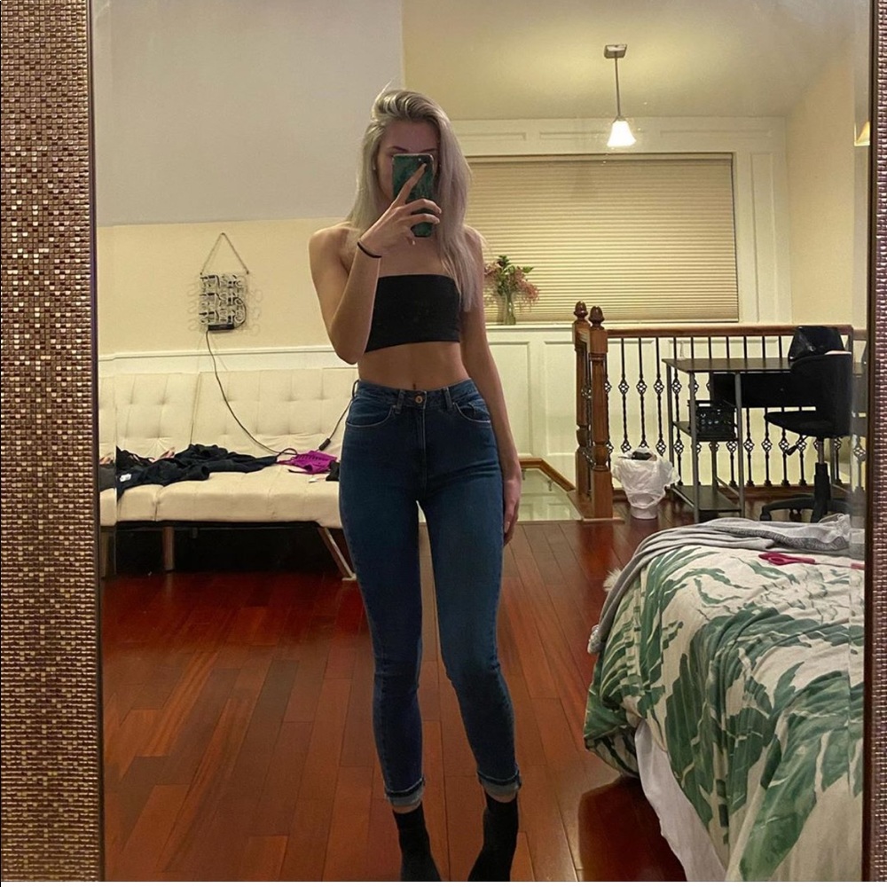 dark wash high-rise mom jeans